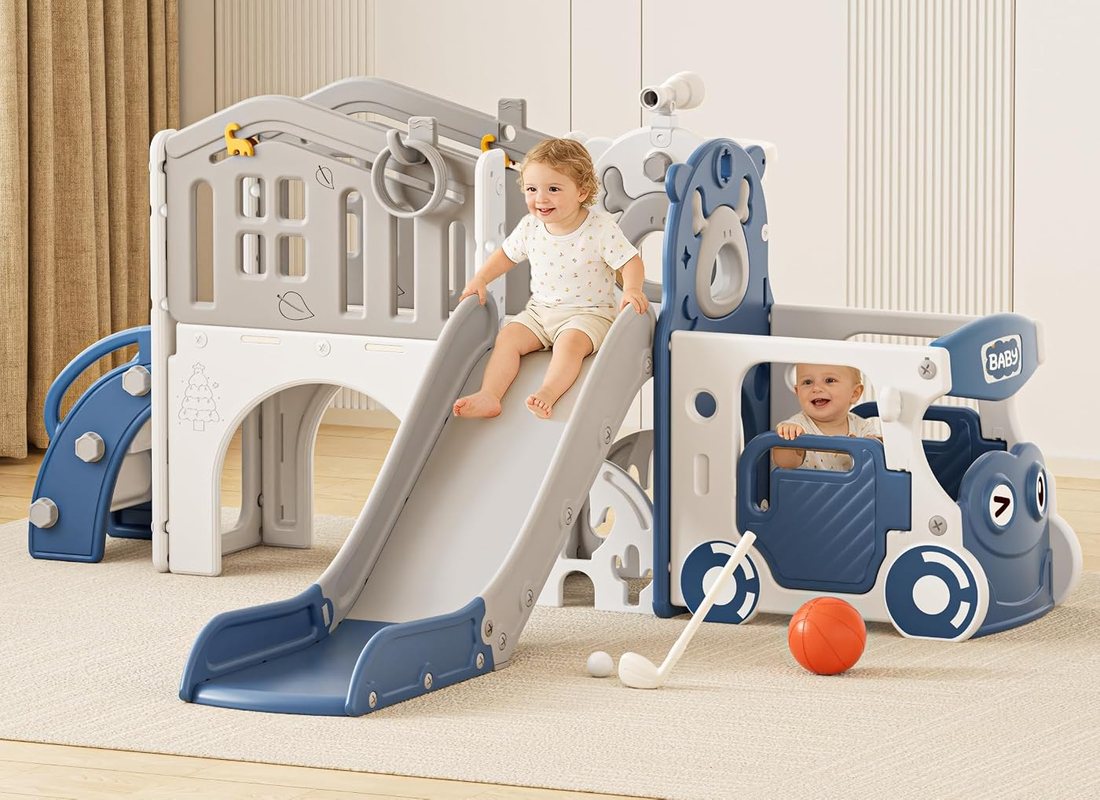 10 in 1 Toddler Slide, Kids Slide for Toddlers 1-3 — Blue Large