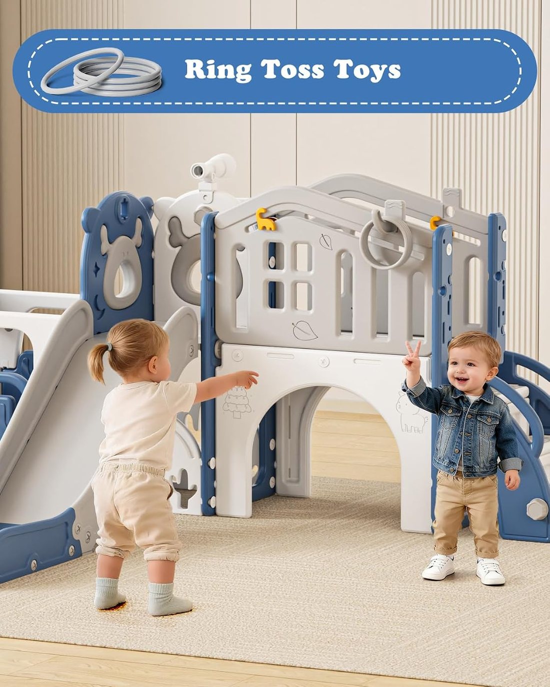 10 in 1 Toddler Slide, Kids Slide for Toddlers 1-3 — Blue Large, view 4