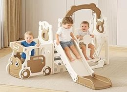 10 in 1 Toddler Slide, Kids Slide for Toddlers 1-3 — Blue Medium, White Brown, Medium