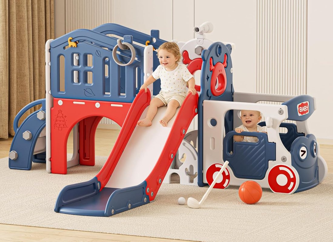 10 in 1 Toddler Slide, Kids Slide for Toddlers 1-3 — Blue Red