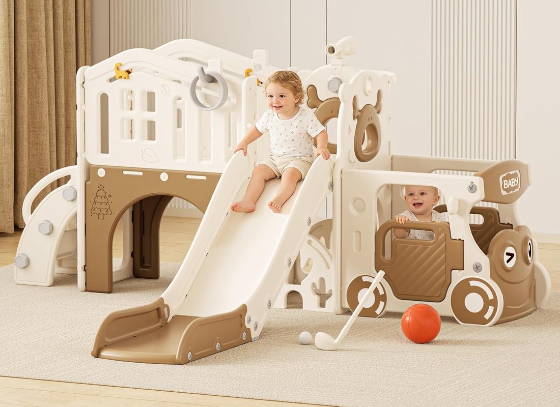 10 in 1 Toddler Slide, Kids Slide for Toddlers 1-3 — Brown