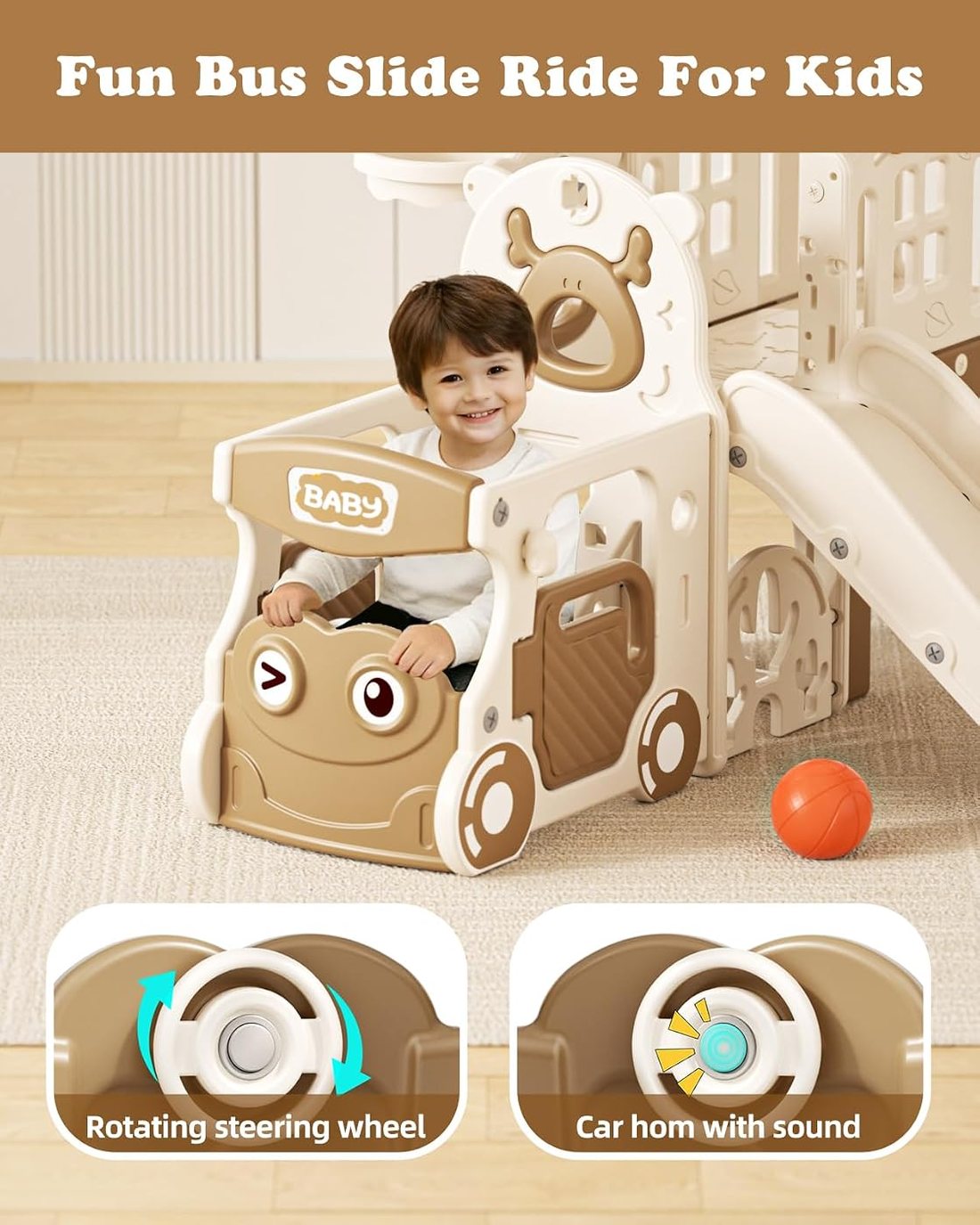 10 in 1 Toddler Slide, Kids Slide for Toddlers 1-3 — Brown, view 2