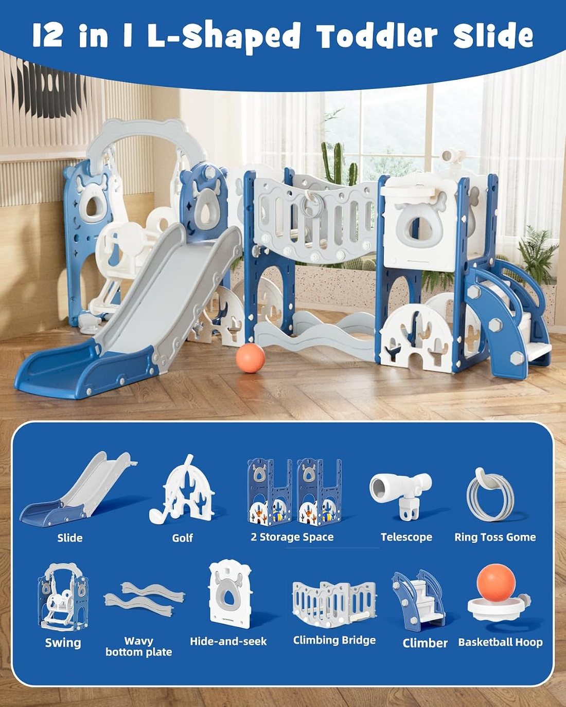 12-in-1 Toddler Slide and Swing Set, view 2