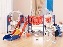 12-in-1 Toddler Slide and Swing Set, Blue Red