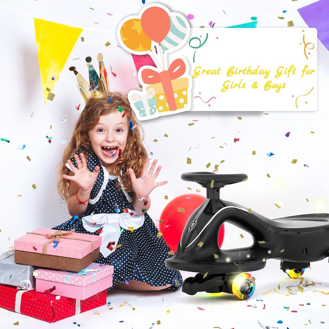 12V Electric Wiggle Car Ride On Toy — Black, view 4