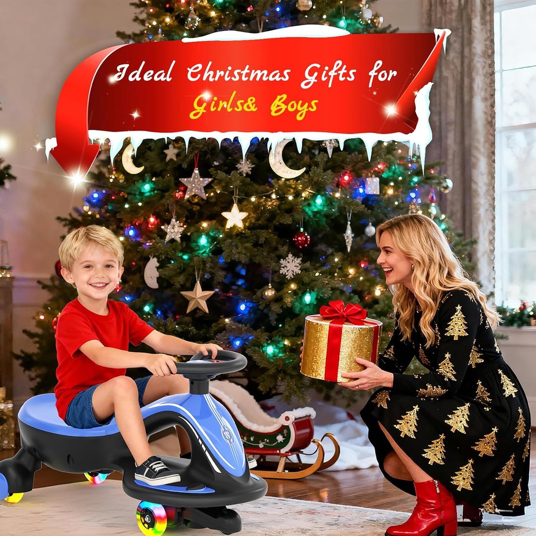 12V Electric Wiggle Car Ride On Toy — Blue, view 2