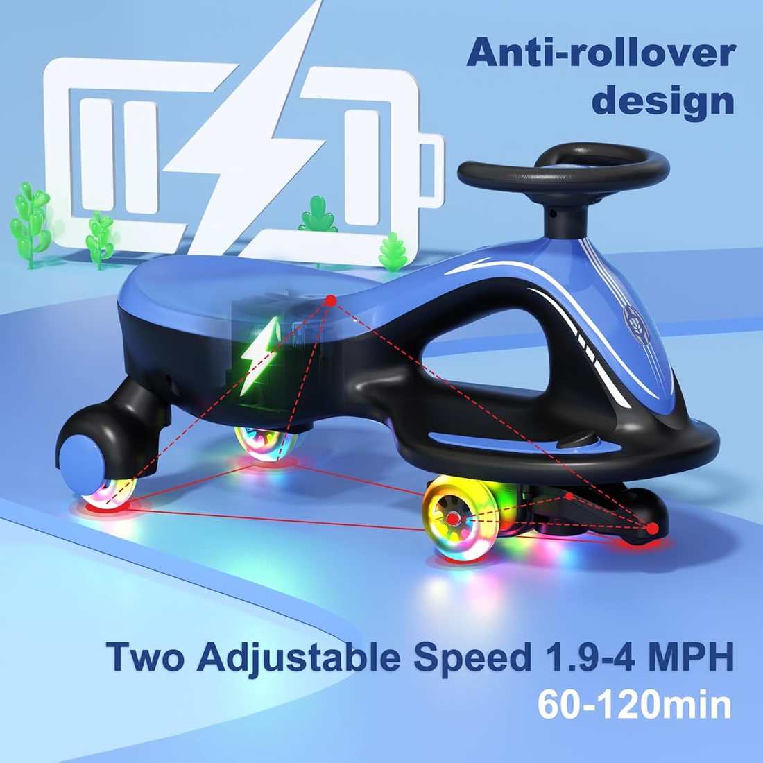 12V Electric Wiggle Car Ride On Toy — Blue, view 4