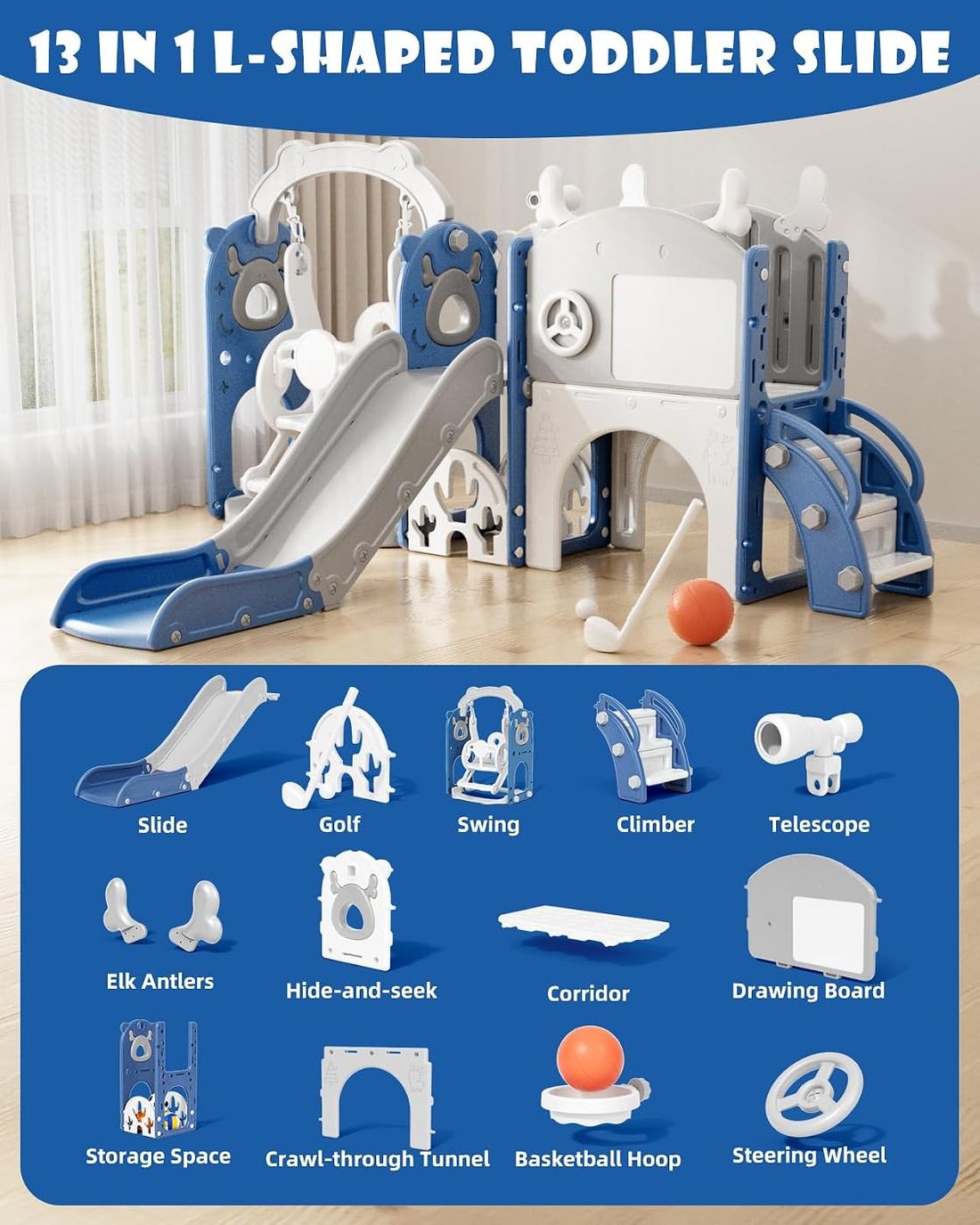 13-in-1 Toddler Slide and Swing Set, view 2