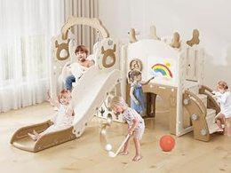 13-in-1 Toddler Slide and Swing Set, Brown White
