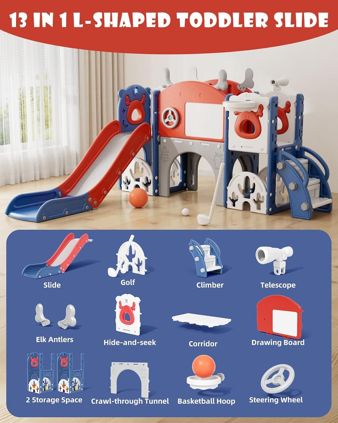 13 in 1 Toddler Slide Set — Blue Red, view 2