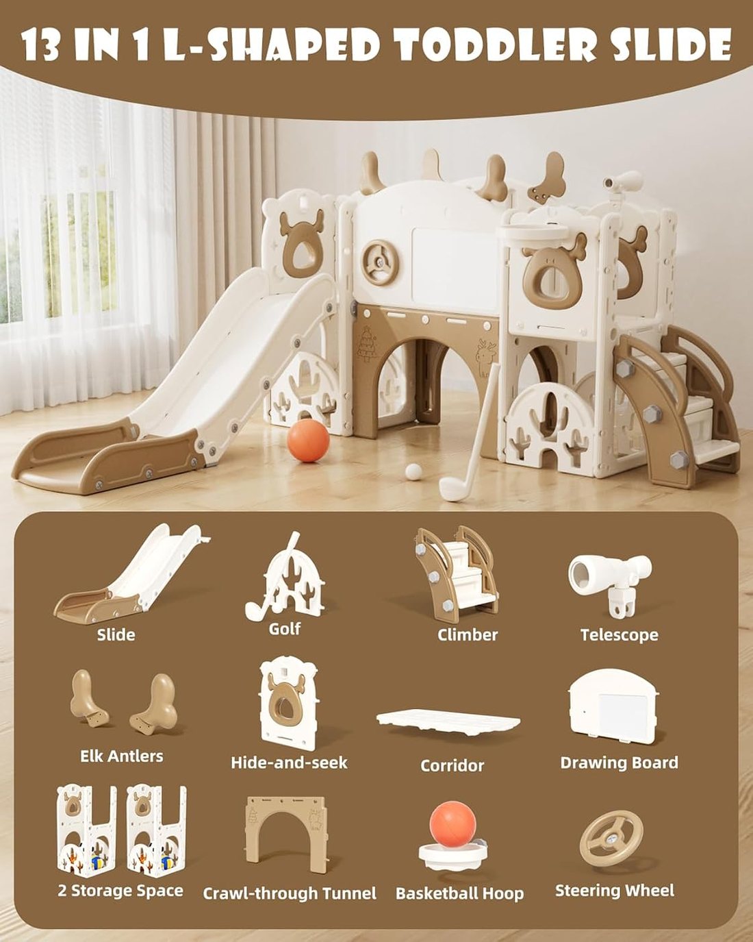 13 in 1 Toddler Slide Set — Brown, view 2