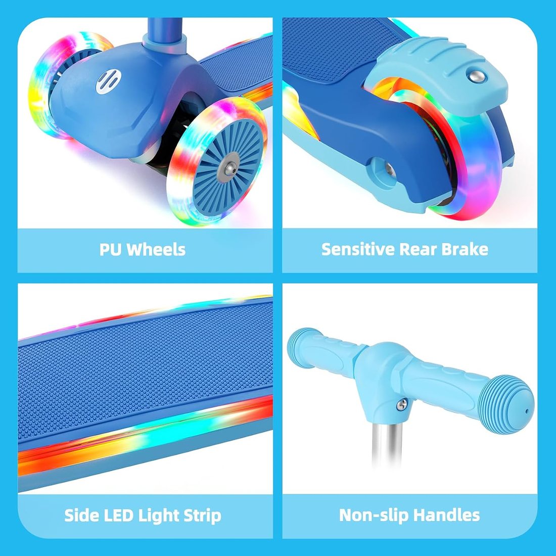 3-Wheel Scooter for Kids 2-8 — Blue, view 4