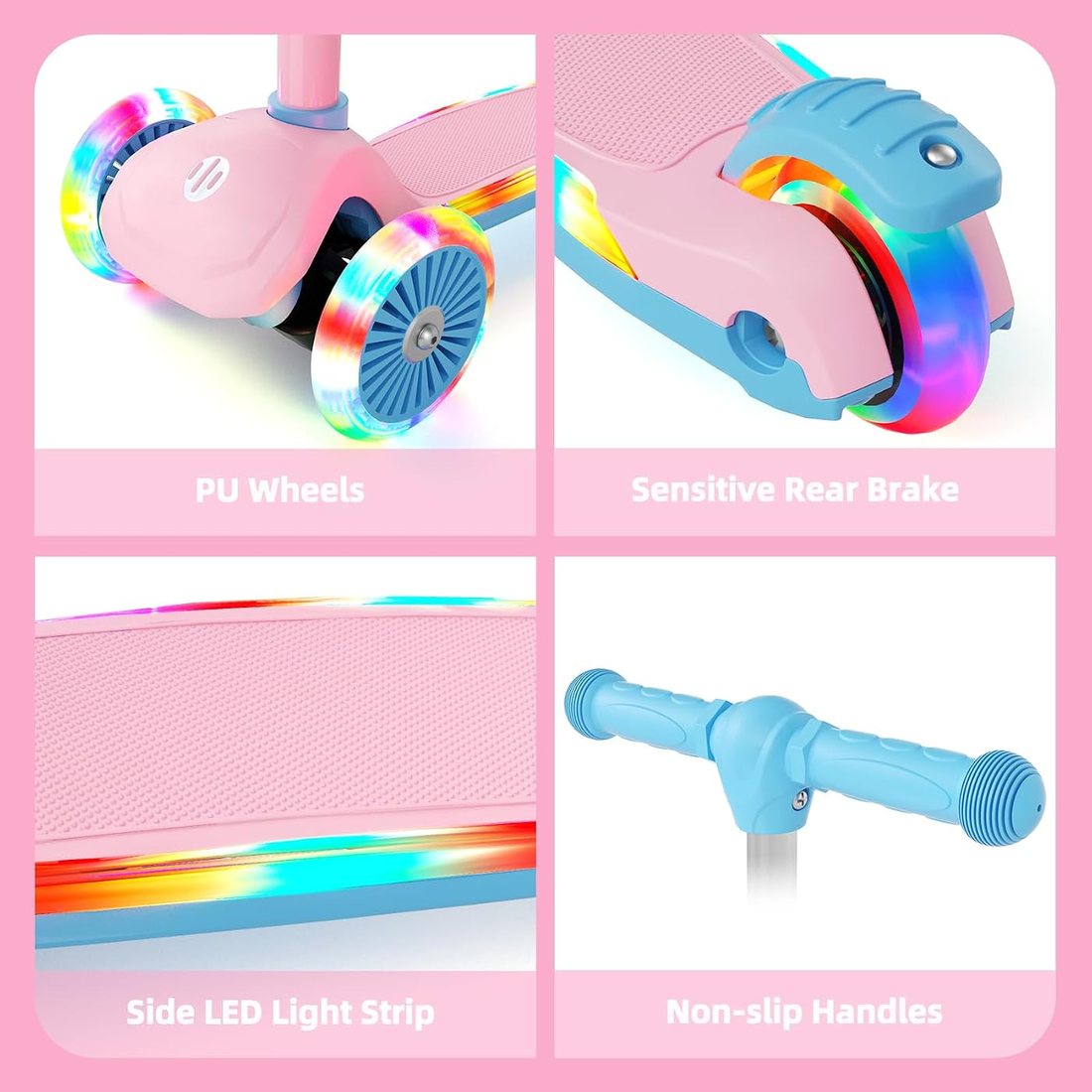 3-Wheel Scooter for Kids 2-8 — Pink, view 4