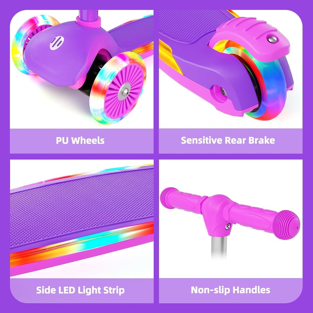 3-Wheel Scooter for Kids 2-8 — Purple, view 4