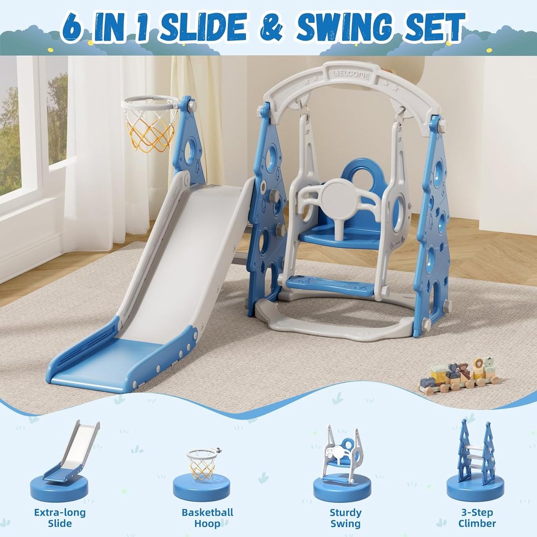 4-in-1 Toddler Slide and Swing Set, view 2