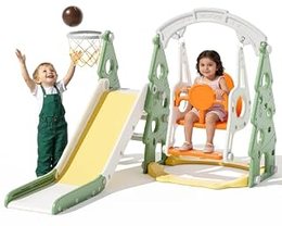 4-in-1 Toddler Slide and Swing Set, Green