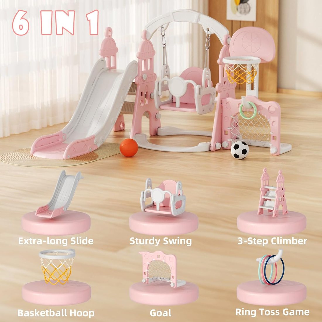 6-in-1 Toddler Slide and Swing Set, view 2