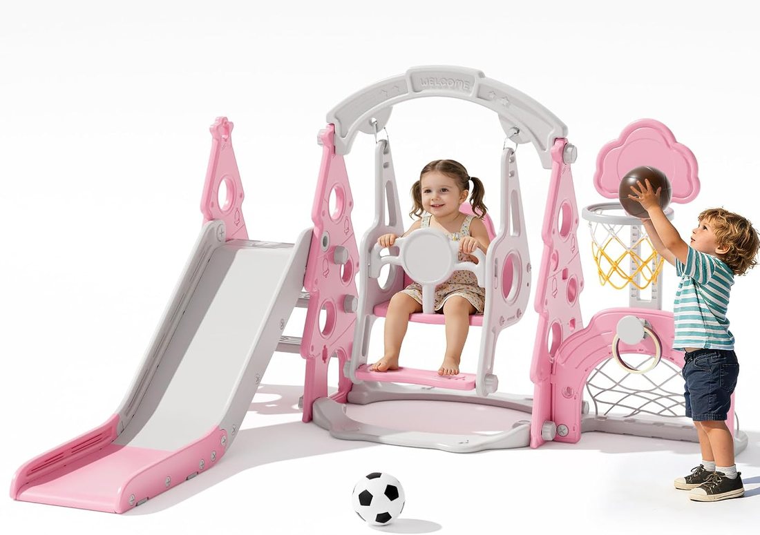 6-in-1 Toddler Slide and Swing Set for Ages 1+ Toddler Outdoor
