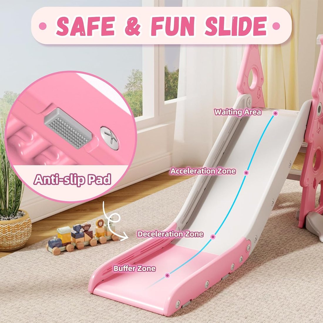 6-in-1 Toddler Slide and Swing Set for Ages 1+ Toddler Outdoor, view 3