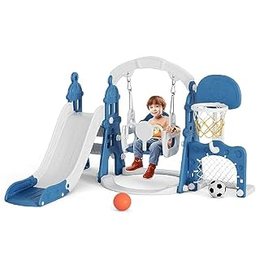 6-in-1 Toddler Slide and Swing Set, Blue