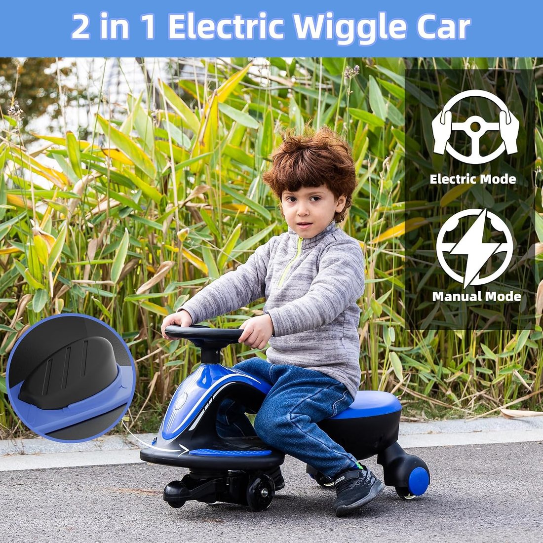 6V Electric Wiggle Car Ride On Toy — Blue, view 2