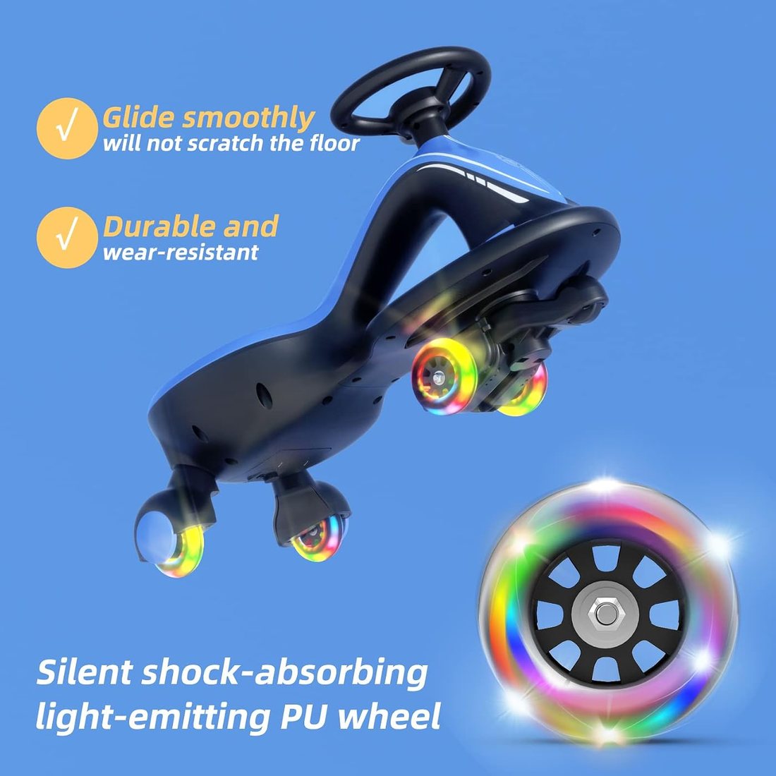 6V Electric Wiggle Car Ride On Toy — Blue, view 3