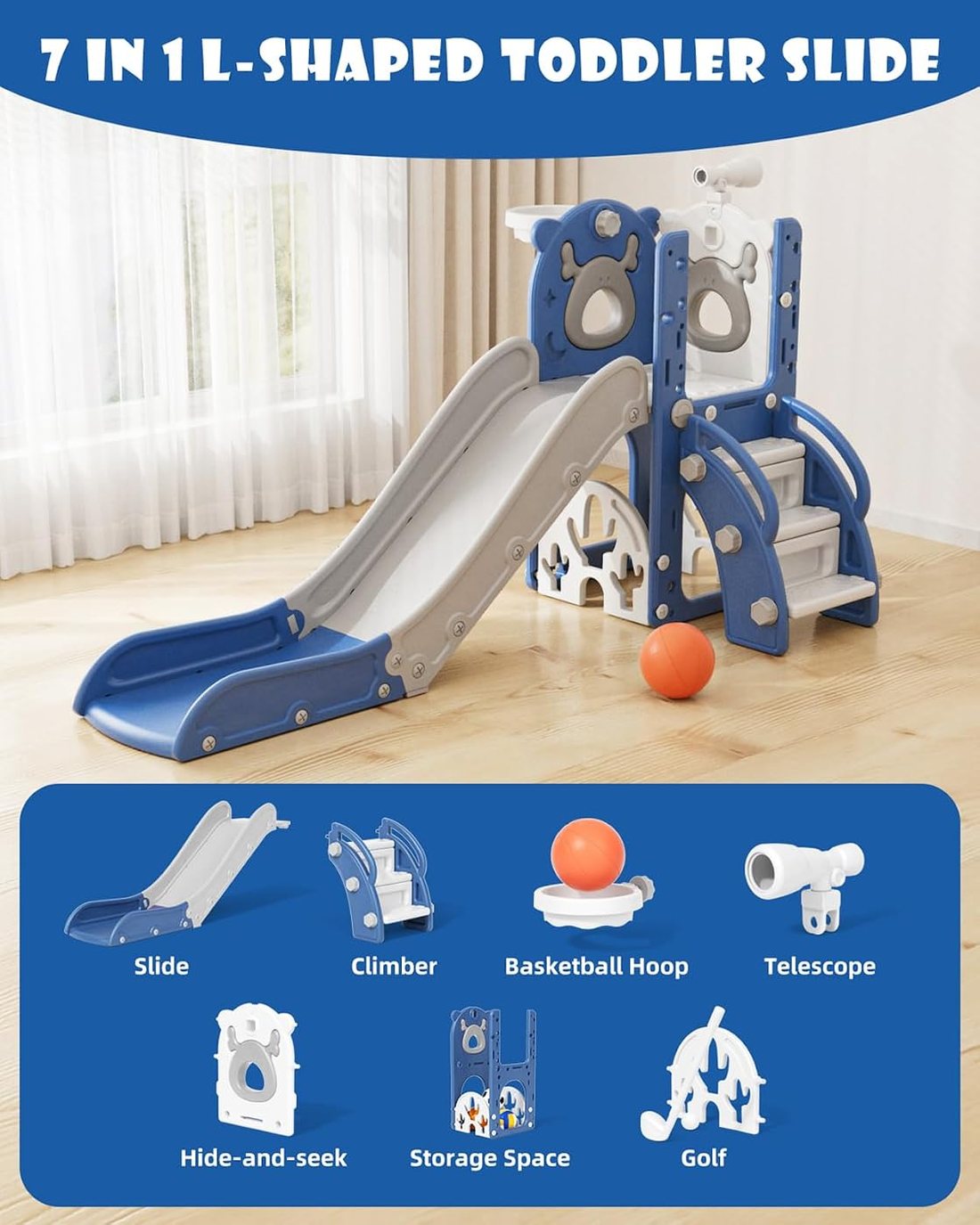 7 in 1 Toddler Slide — Blue Grey, view 2