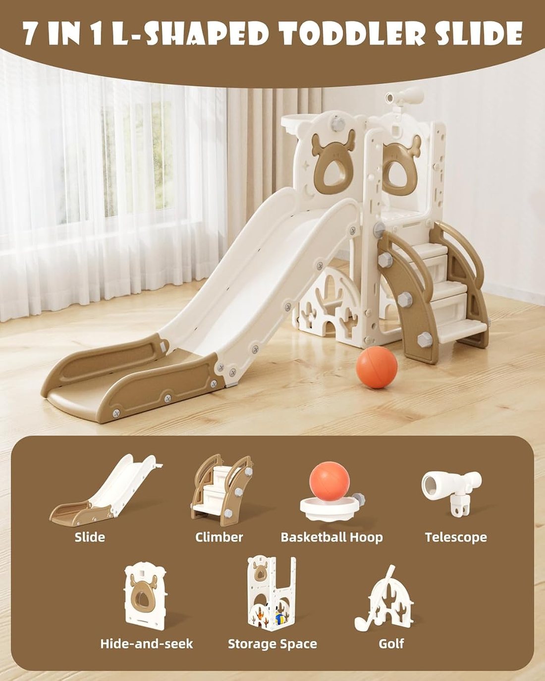 7 in 1 Toddler Slide, Kids Indoor Slide for Toddlers 1-3, view 2
