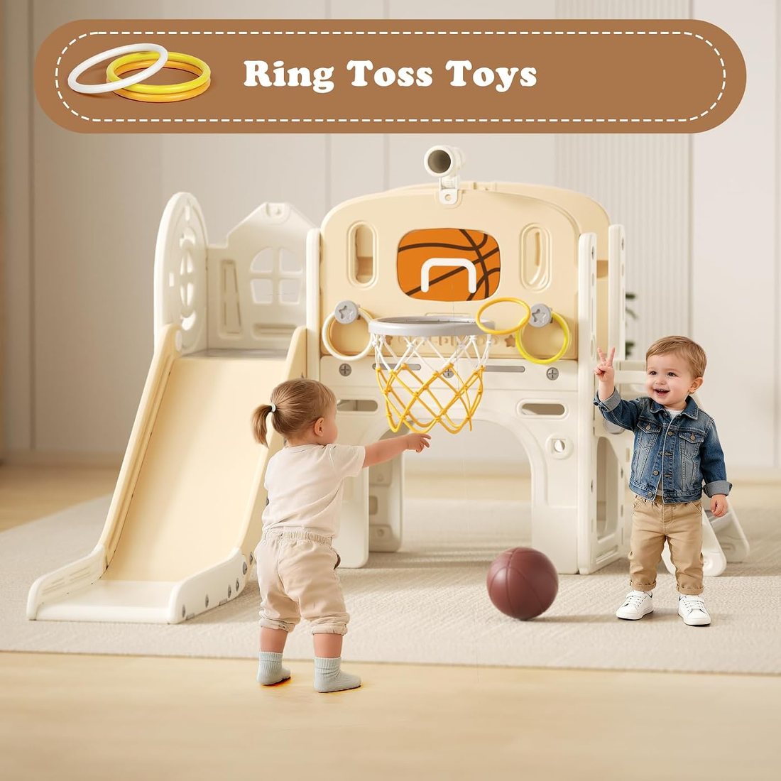 8 in 1 Toddler Slide Set — Beige, view 3