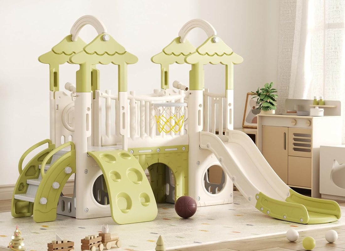 9 in 1 Toddler Slide, Jungle Slide with Basketball Hoop