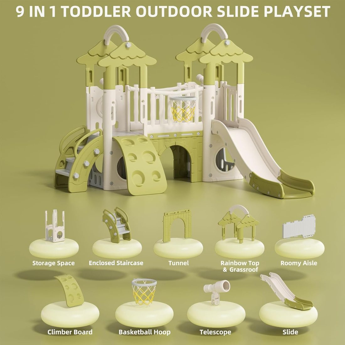 9 in 1 Toddler Slide, Jungle Slide with Basketball Hoop, view 2