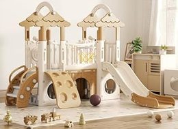 9 in 1 Toddler Slide, Jungle Slide with Basketball Hoop, Brown
