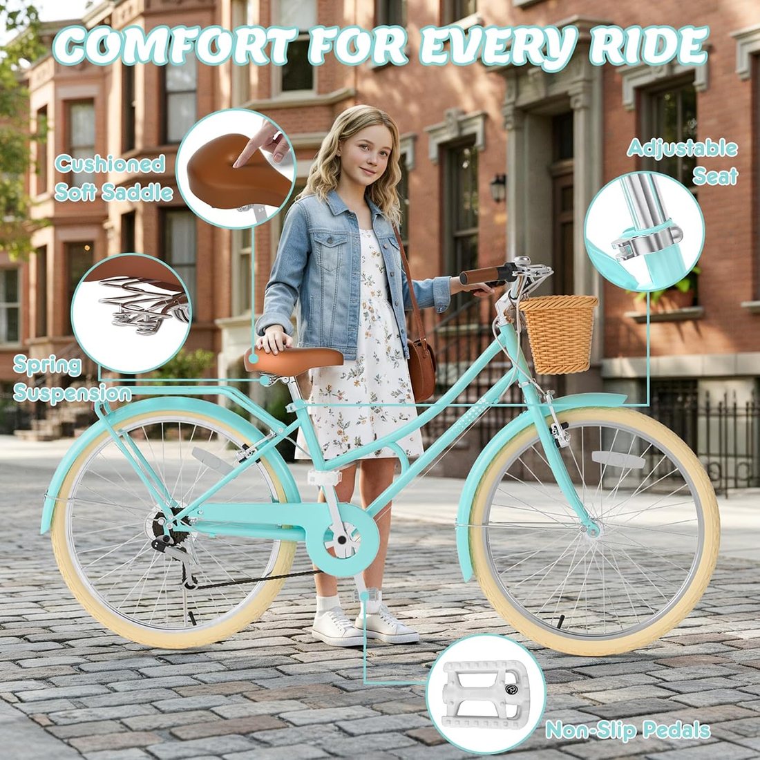 Beach Cruiser Bike — Green, view 3