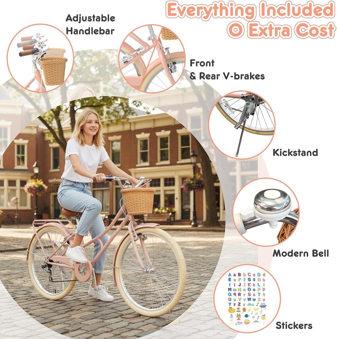 Beach Cruiser Bike — Pink, view 2