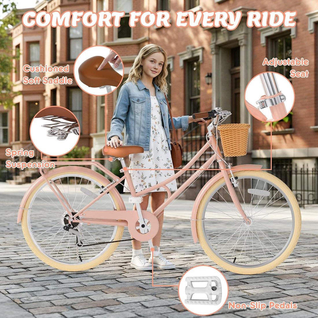 Beach Cruiser Bike — Pink, view 4