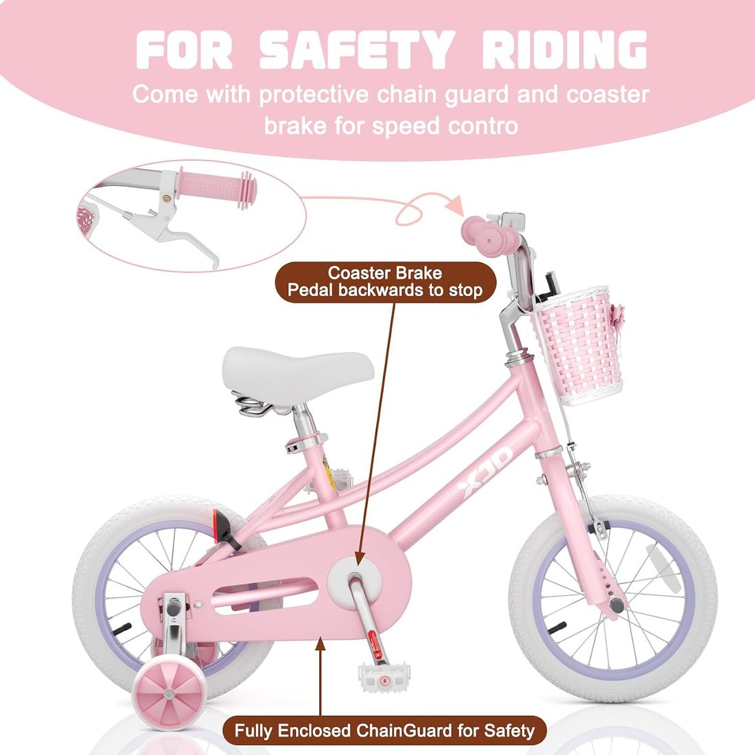 Girls Bike, 12/14/16/20 Inch Bicycle for 3-12 Years Old — Pink, view 3