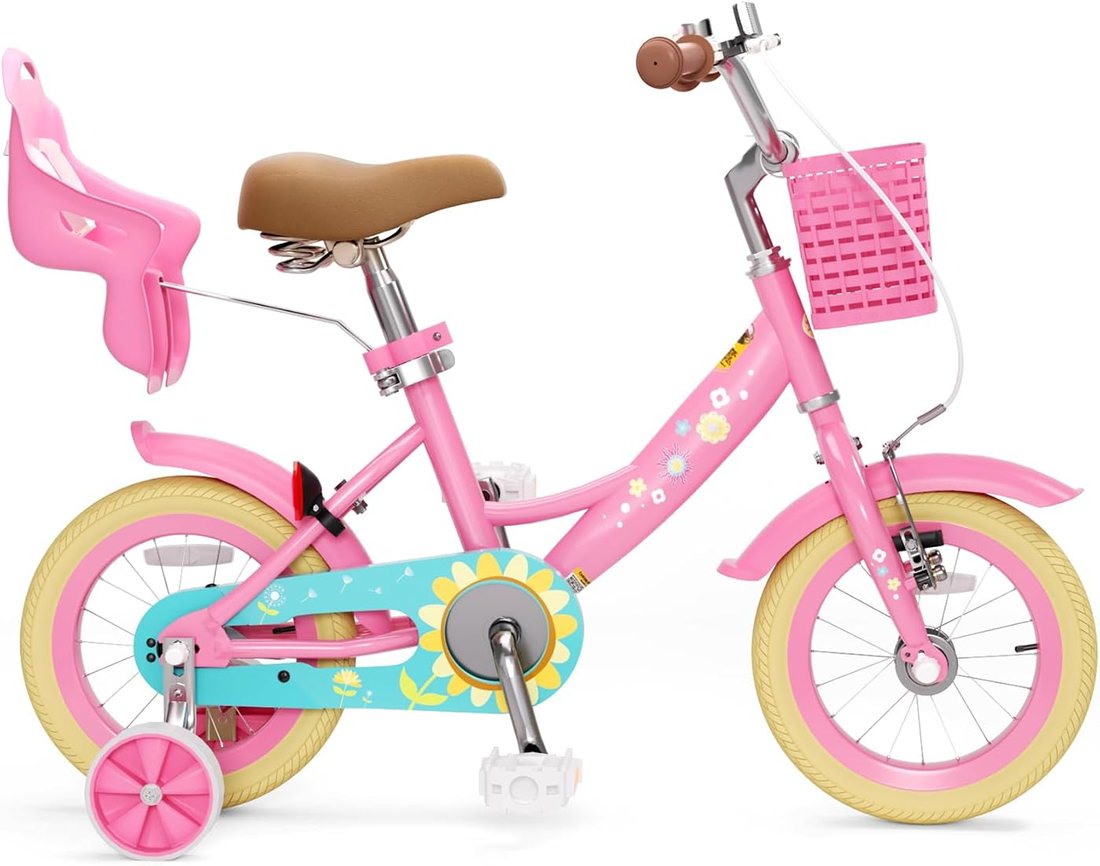 Girls Bike for Toddlers 3-9 — Flower Pink, view 2