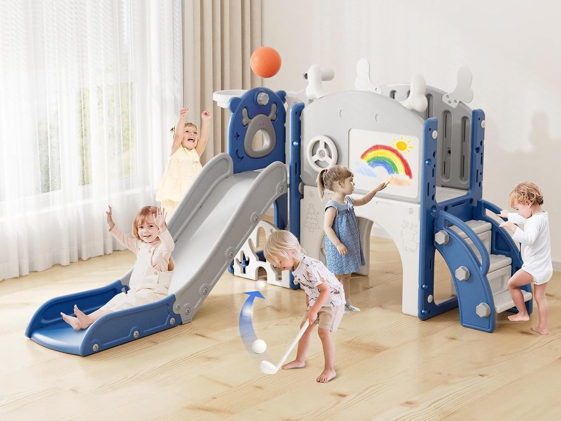Toddler Slide, 12 in 1 Kids Slide for Toddlers 1-3 — Blue White