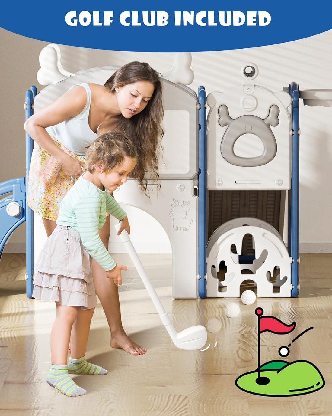 Toddler Slide, 12 in 1 Kids Slide for Toddlers 1-3 — Blue White, view 3