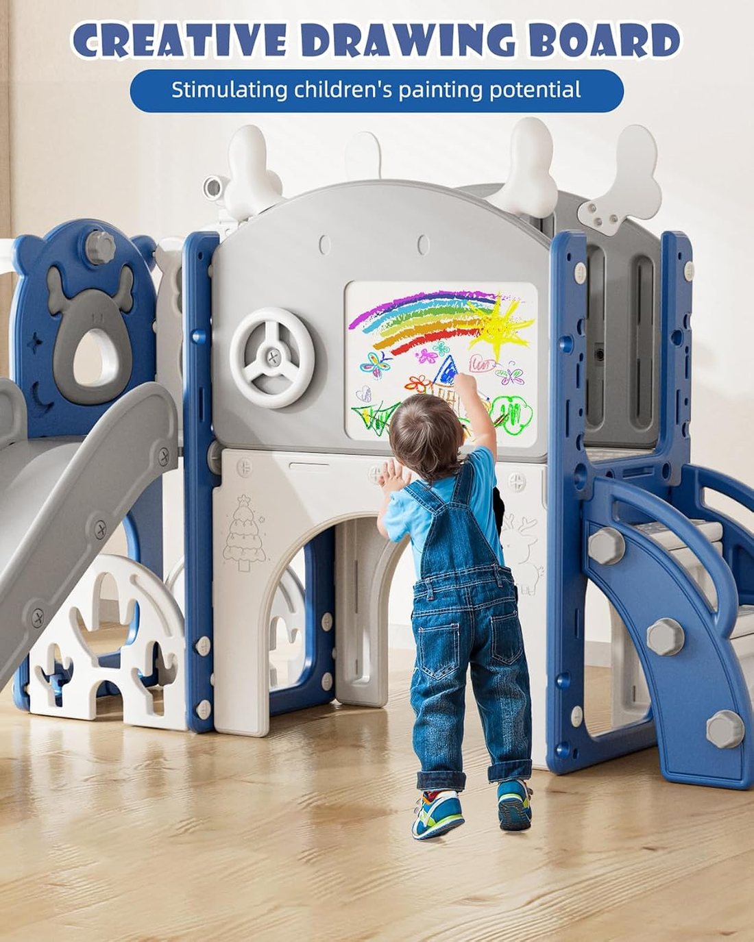 Toddler Slide, 12 in 1 Kids Slide for Toddlers 1-3 — Blue White, view 4