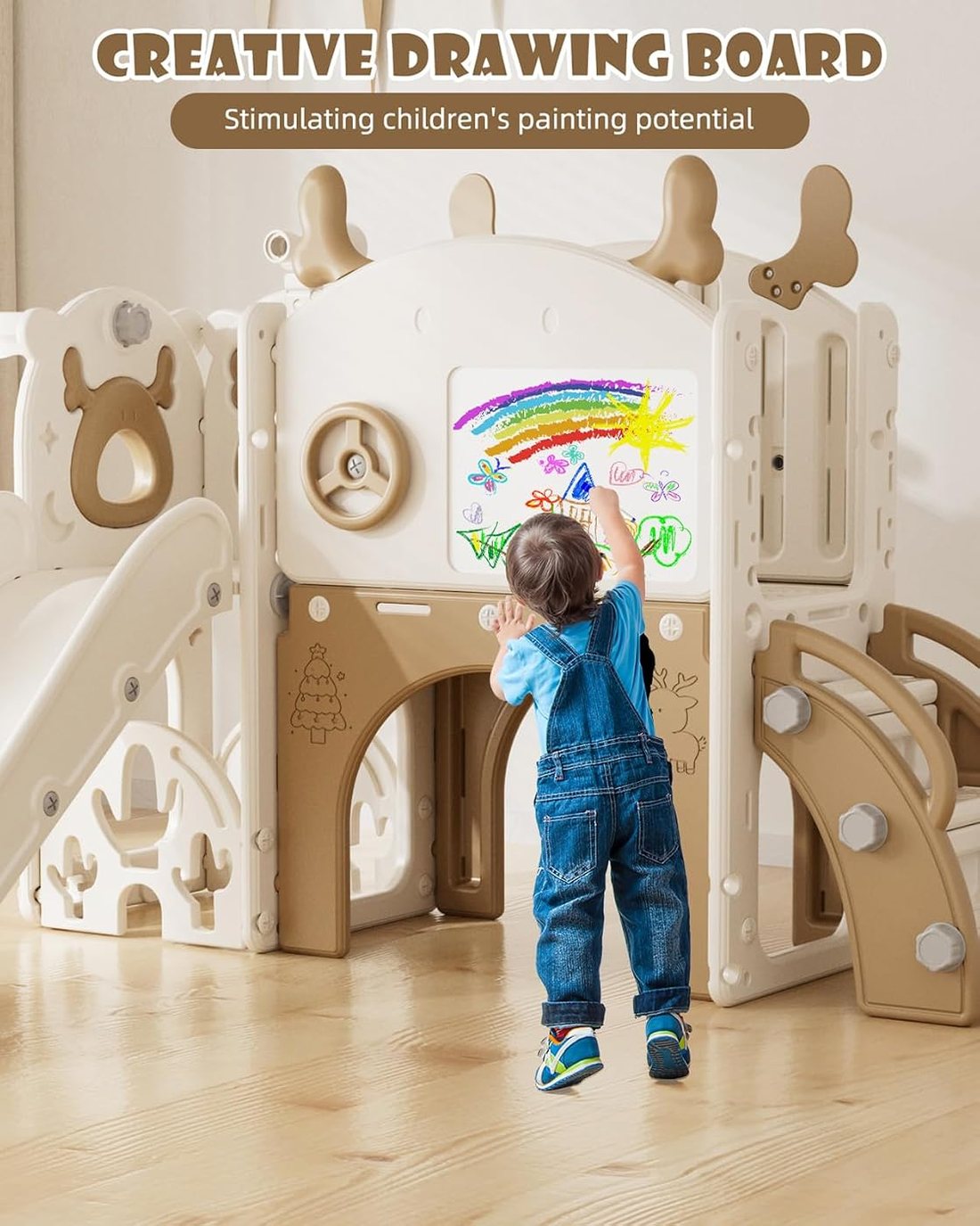 Toddler Slide, 12 in 1 Kids Slide for Toddlers 1-3 — Brown, view 3