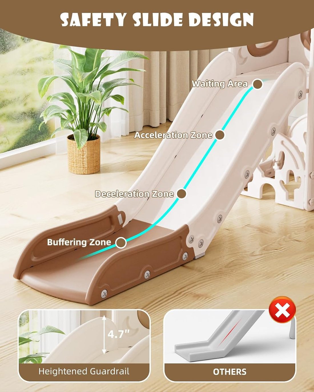 Toddler Slide, 12 in 1 Kids Slide for Toddlers 1-3 — Brown, view 4