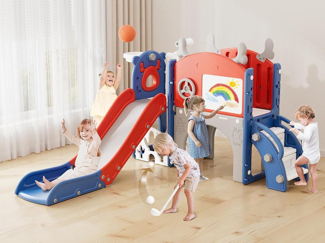 Toddler Slide, 12 in 1 Kids Slide for Toddlers 1-3 — Red Blue