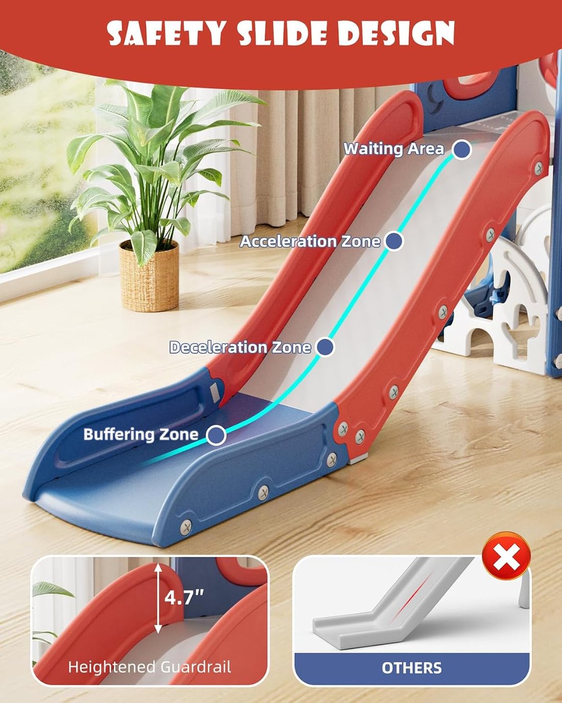 Toddler Slide, 12 in 1 Kids Slide for Toddlers 1-3 — Red Blue, view 3