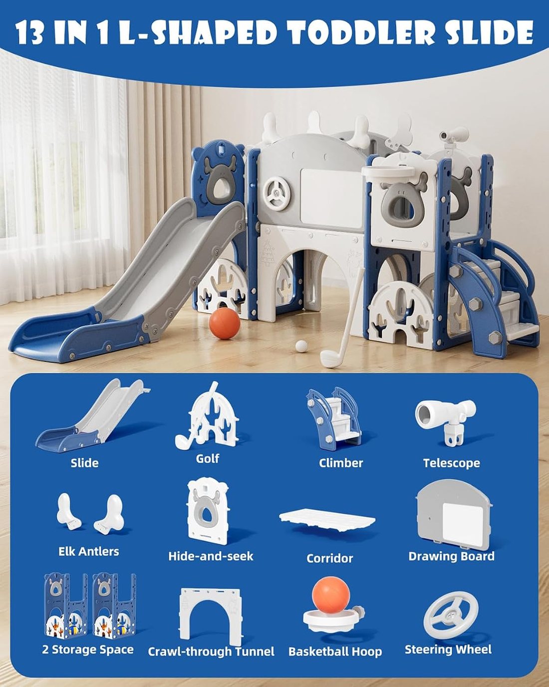 Toddler Slide, 13 in 1 Kids Slide for Toddlers, view 2