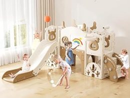 Toddler Slide, 13 in 1 Kids Slide for Toddlers, Brown